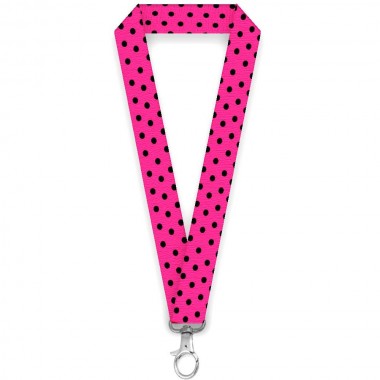 Lanyard personalizat roz cu buline negre